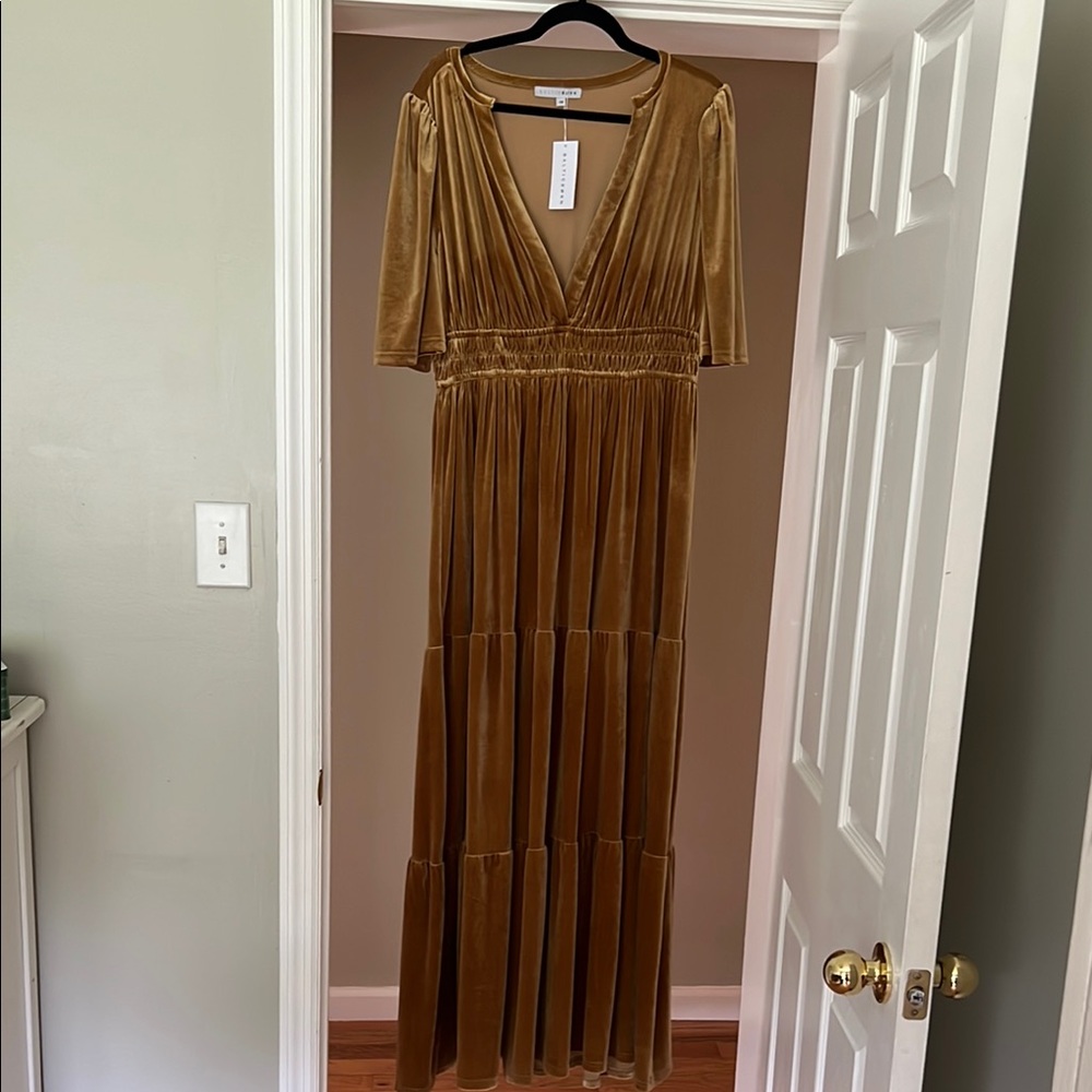 Elegant Velvet Gold Dress